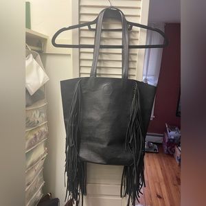 Black leather fringe purse